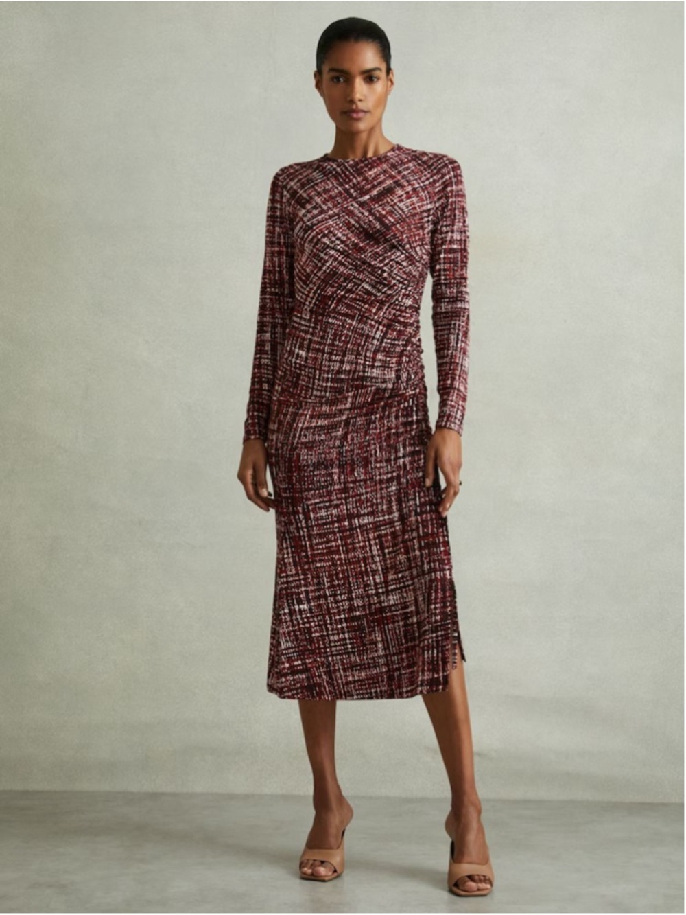 Women's Reiss Red and White Speckled Midi Dress, Size 2